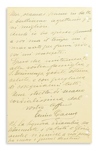 CARUSO, ENRICO. Two Autograph Letters Signed, to James OConnell (My dearest Don Giacomino or Dear Don Giacomino), in Italian.